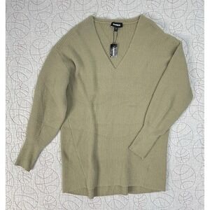 NEW Express Ribbed V-Neck Balloon Sleeve Oversized Sweater / Women's XS